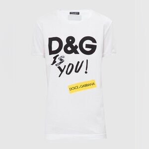 Dolce & Gabbana D&G Graphic White Cotton Designer T-Shirt Made in Italy Women’s